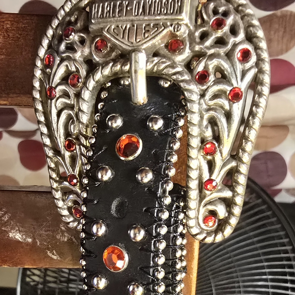 Harley-Davidson Black and Silver Belt with Red Accents